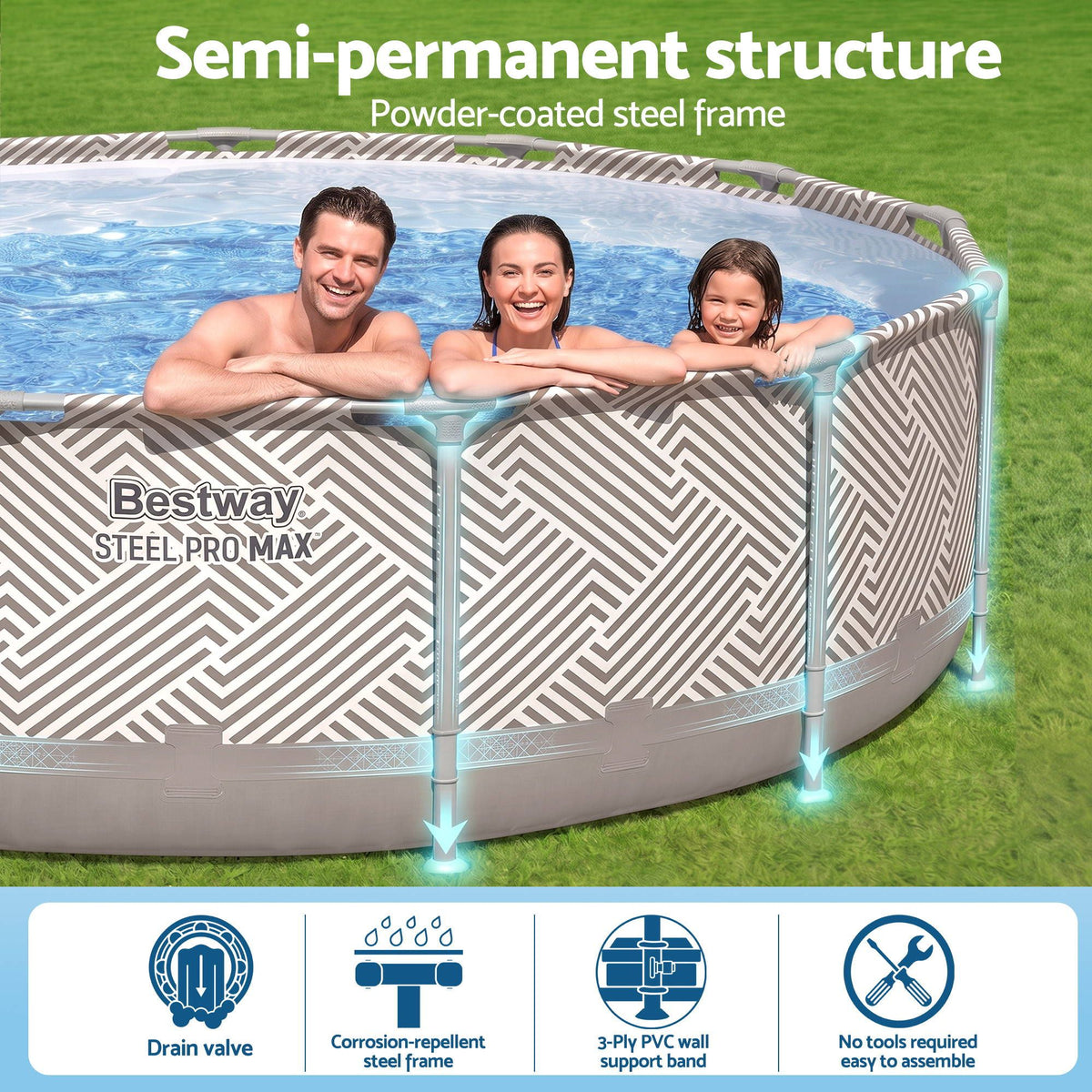 Bestway Swimming Pools 396cm x 107cm Steel Above Ground Canopy Backyard Pool Set White-Home &amp; Garden > Pool &amp; Accessories > Swimming Pools-PEROZ Accessories