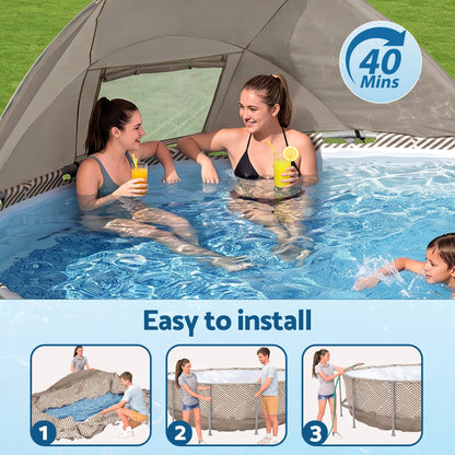Bestway Swimming Pools 396cm x 107cm Steel Above Ground Canopy Backyard Pool Set White-Home &amp; Garden > Pool &amp; Accessories > Swimming Pools-PEROZ Accessories