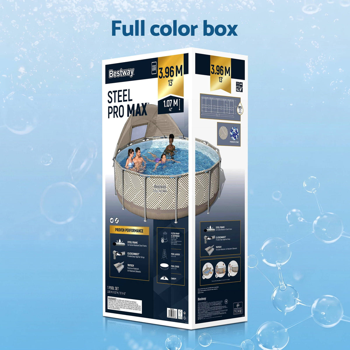 Bestway Swimming Pools 396cm x 107cm Steel Above Ground Canopy Backyard Pool Set White-Home &amp; Garden > Pool &amp; Accessories > Swimming Pools-PEROZ Accessories