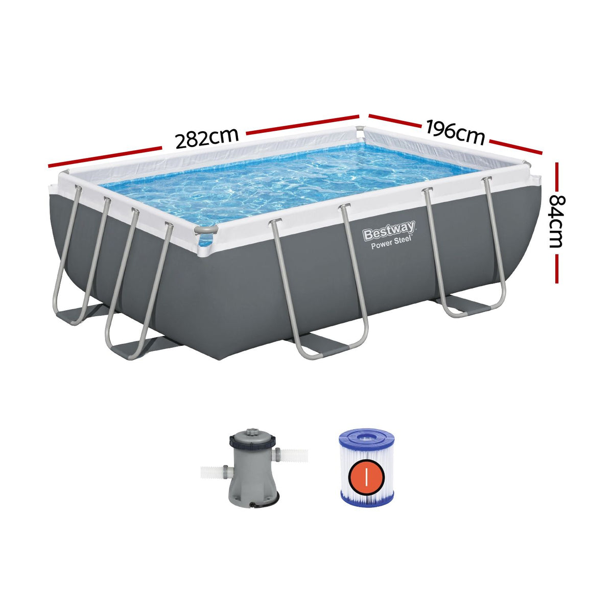 Bestway Swimming Pool 282x196x84cm Steel Frame Above Ground Pools Filter Pump 3662L-Home &amp; Garden > Pool &amp; Accessories > Swimming Pools-PEROZ Accessories