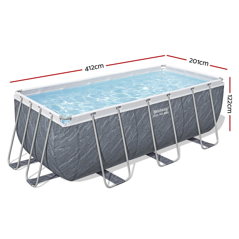 Bestway Swimming Pool 412x201x122cm Steel Frame Pool Set w/Pump Ladder-Home &amp; Garden &gt; Pool &amp; Accessories &gt; Swimming Pools-PEROZ Accessories