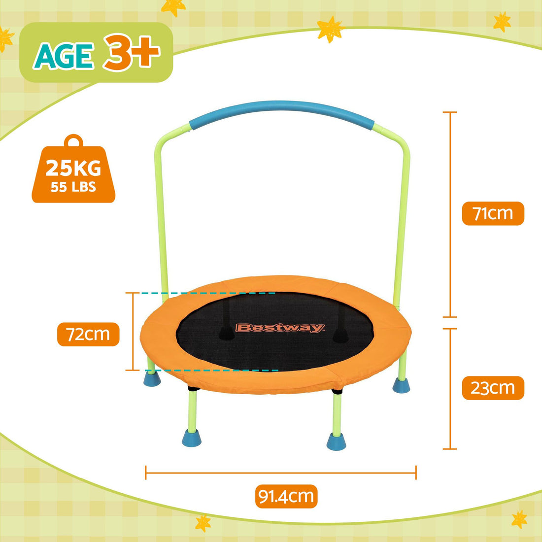 Bestway 36inch Kids Trampoline Foldable Rebounder Fitness for Ages 3+ Orange-Sports &amp; Fitness > Trampolines > Trampolines &amp; Accessories-PEROZ Accessories