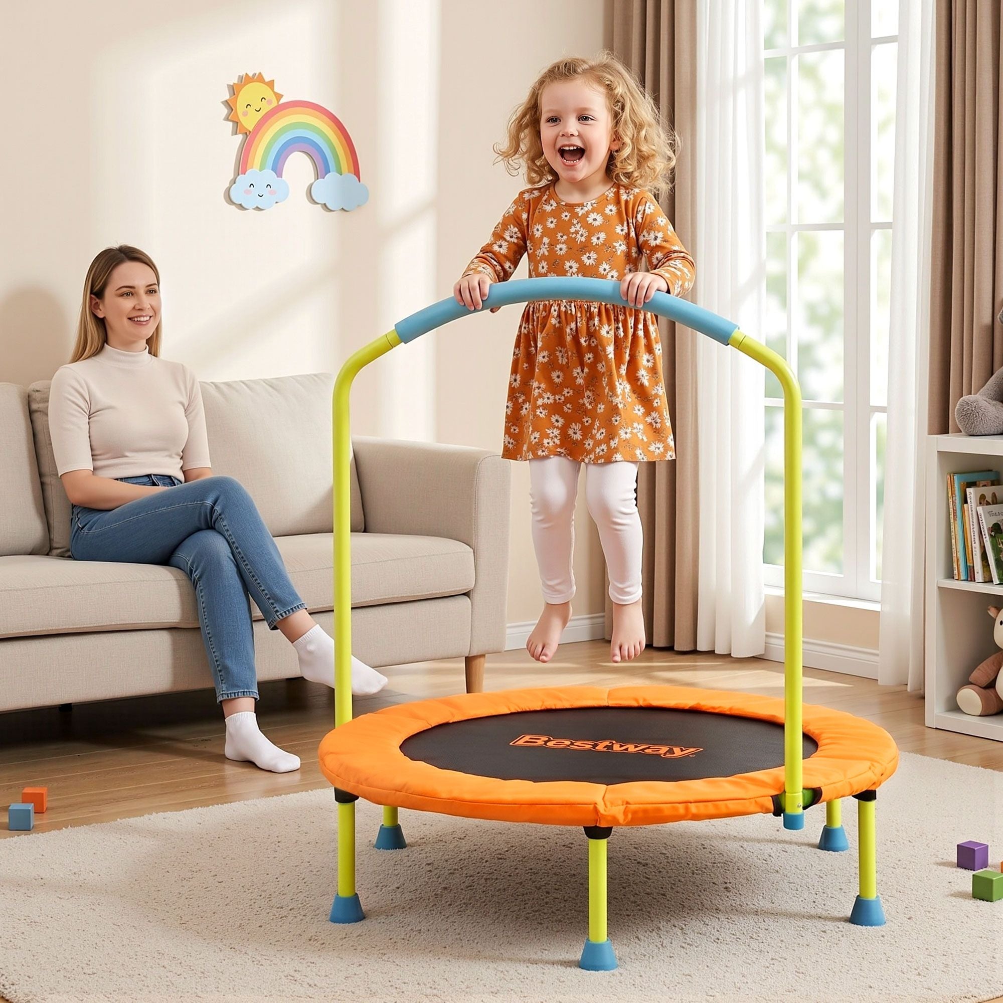 Bestway 36inch Kids Trampoline Foldable Rebounder Fitness for Ages 3+ Orange