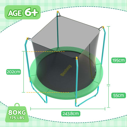 Bestway 8ft Trampoline Kids Rebounder Safety Net Enclosure Outdoor Fitness 2.44m for Ages 6+