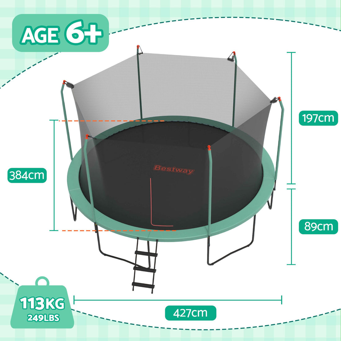 Bestway 14ft Trampoline Kids Rebounder Safety Net Enclosure Outdoor Fitness 4.27m for Ages 6+-Sports &amp; Fitness > Trampolines > Trampolines &amp; Accessories-PEROZ Accessories