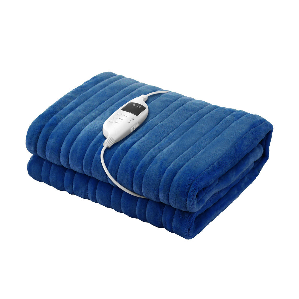 Bedra Electric Heated Blanket Washable Throw Rug Coral Fleece Blue-Heated Throw Rug-PEROZ Accessories
