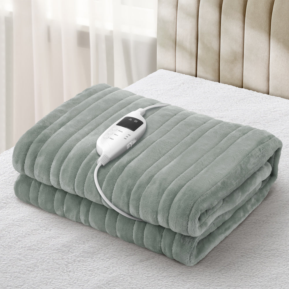 Bedra Electric Heated Blanket Washable Throw Rug Coral Fleece Light Green-Heated Throw Rug-PEROZ Accessories