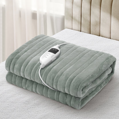 Bedra Electric Heated Blanket Washable Throw Rug Coral Fleece Light Green-Heated Throw Rug-PEROZ Accessories