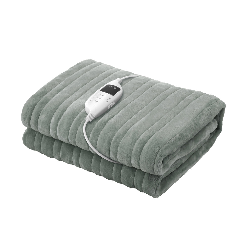 Bedra Electric Heated Blanket Washable Throw Rug Coral Fleece Light Green-Heated Throw Rug-PEROZ Accessories