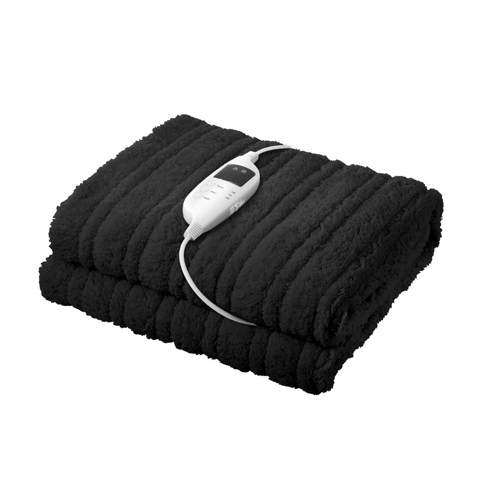 Bedra Electric Heated Blanket Washable Throw Rug Sherpa Coral Fleece Charcoal-Heated Throw Rug-PEROZ Accessories