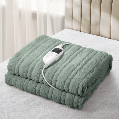 Bedra Electric Heated Blanket Washable Throw Rug Sherpa Coral Fleece Green-Heated Throw Rug-PEROZ Accessories