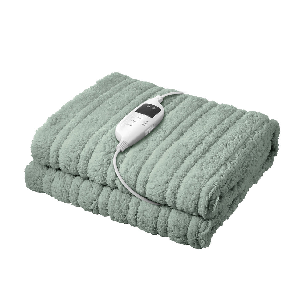 Bedra Electric Heated Blanket Washable Throw Rug Sherpa Coral Fleece Green-Heated Throw Rug-PEROZ Accessories