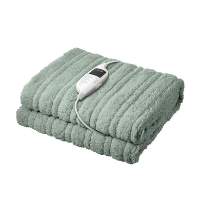 Bedra Electric Heated Blanket Washable Throw Rug Sherpa Coral Fleece Green-Heated Throw Rug-PEROZ Accessories