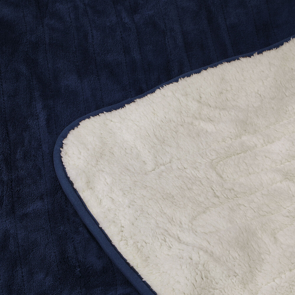 Bedra Electric Heated Blanket Washable Throw Rug Sherpa Coral Fleece Navy Beige-Heated Throw Rug-PEROZ Accessories