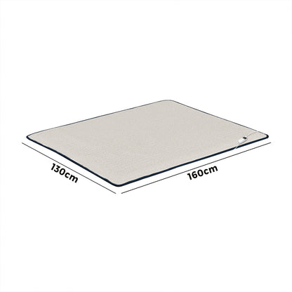 Bedra Electric Heated Blanket Washable Throw Rug Sherpa Coral Fleece Navy Beige-Heated Throw Rug-PEROZ Accessories