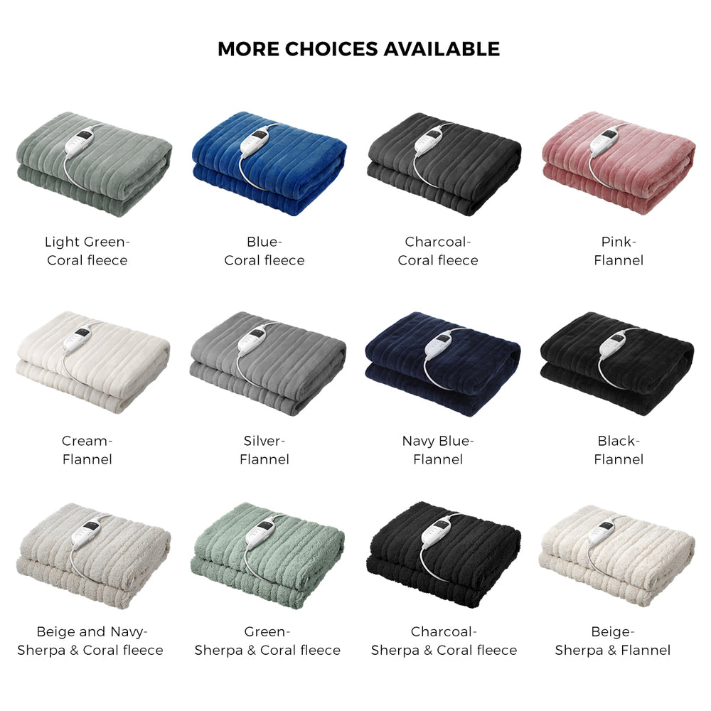 Bedra Electric Heated Blanket Washable Throw Rug Sherpa Coral Fleece Navy Beige-Heated Throw Rug-PEROZ Accessories