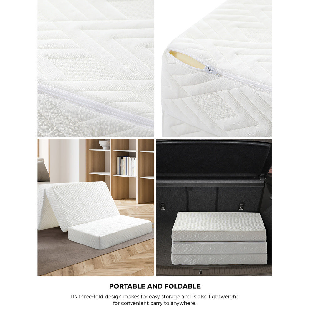 Bedra Folding Mattress 3-Fold Foldable Foam White-Folding Mattress Cushion-PEROZ Accessories