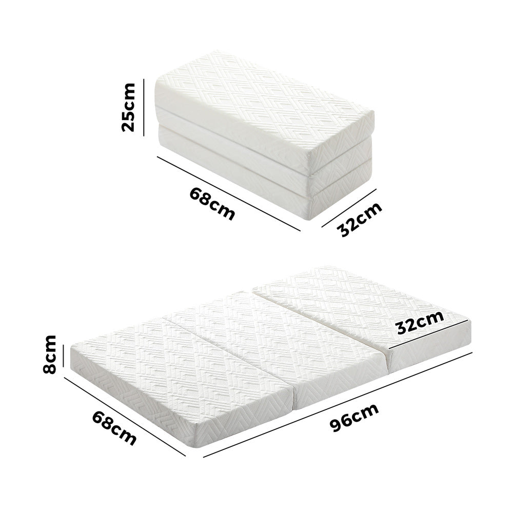 Bedra Folding Mattress 3-Fold Foldable Foam White-Folding Mattress Cushion-PEROZ Accessories