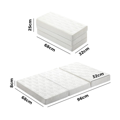 Bedra Folding Mattress 3-Fold Foldable Foam White-Folding Mattress Cushion-PEROZ Accessories