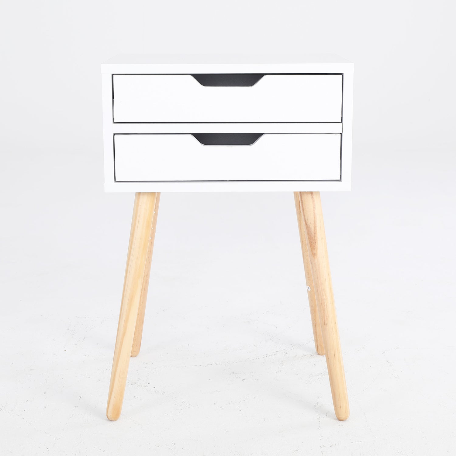 Bedside Table 2 Drawer Wood Leg Storage Cabinet Nightstand SUZY WHITE-Furniture > Bedroom > Bedside Tables-PEROZ Accessories