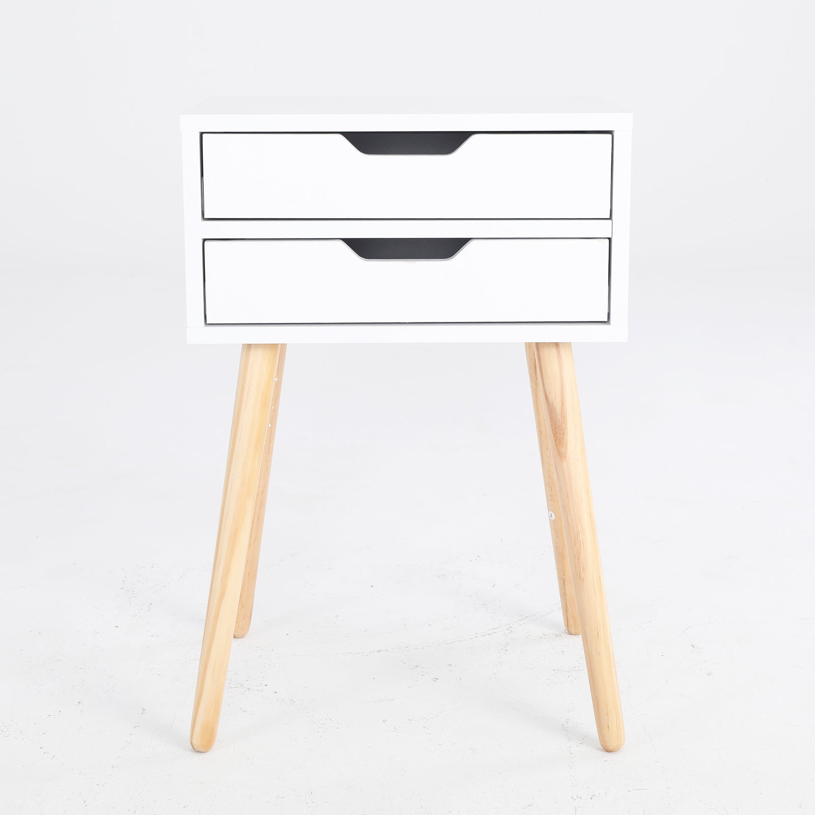 Bedside Table 2 Drawer Wood Leg Storage Cabinet Nightstand SUZY WHITE-Furniture > Bedroom > Bedside Tables-PEROZ Accessories
