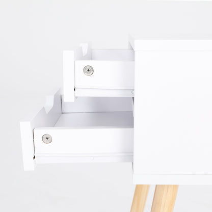 Bedside Table 2 Drawer Wood Leg Storage Cabinet Nightstand SUZY WHITE-Furniture > Bedroom > Bedside Tables-PEROZ Accessories