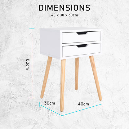 Bedside Table 2 Drawer Wood Leg Storage Cabinet Nightstand SUZY WHITE-Furniture > Bedroom > Bedside Tables-PEROZ Accessories