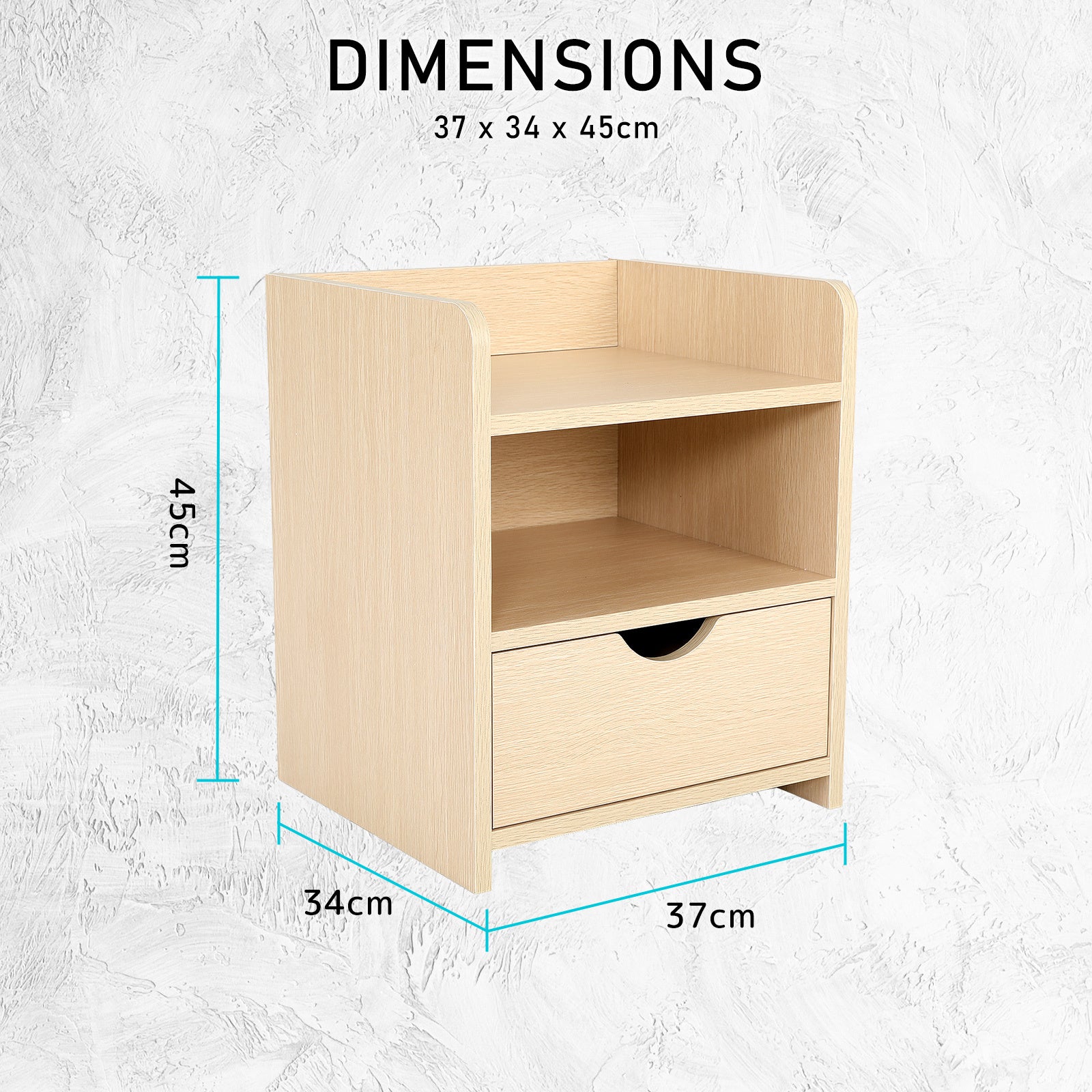 Bedside Table Side Storage Cabinet Nightstand Bedroom 1 Drawer 2 Shelf LARK OAK-Furniture > Bedroom > Bedside Tables-PEROZ Accessories