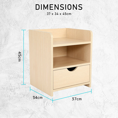 Bedside Table Side Storage Cabinet Nightstand Bedroom 1 Drawer 2 Shelf LARK OAK-Furniture > Bedroom > Bedside Tables-PEROZ Accessories