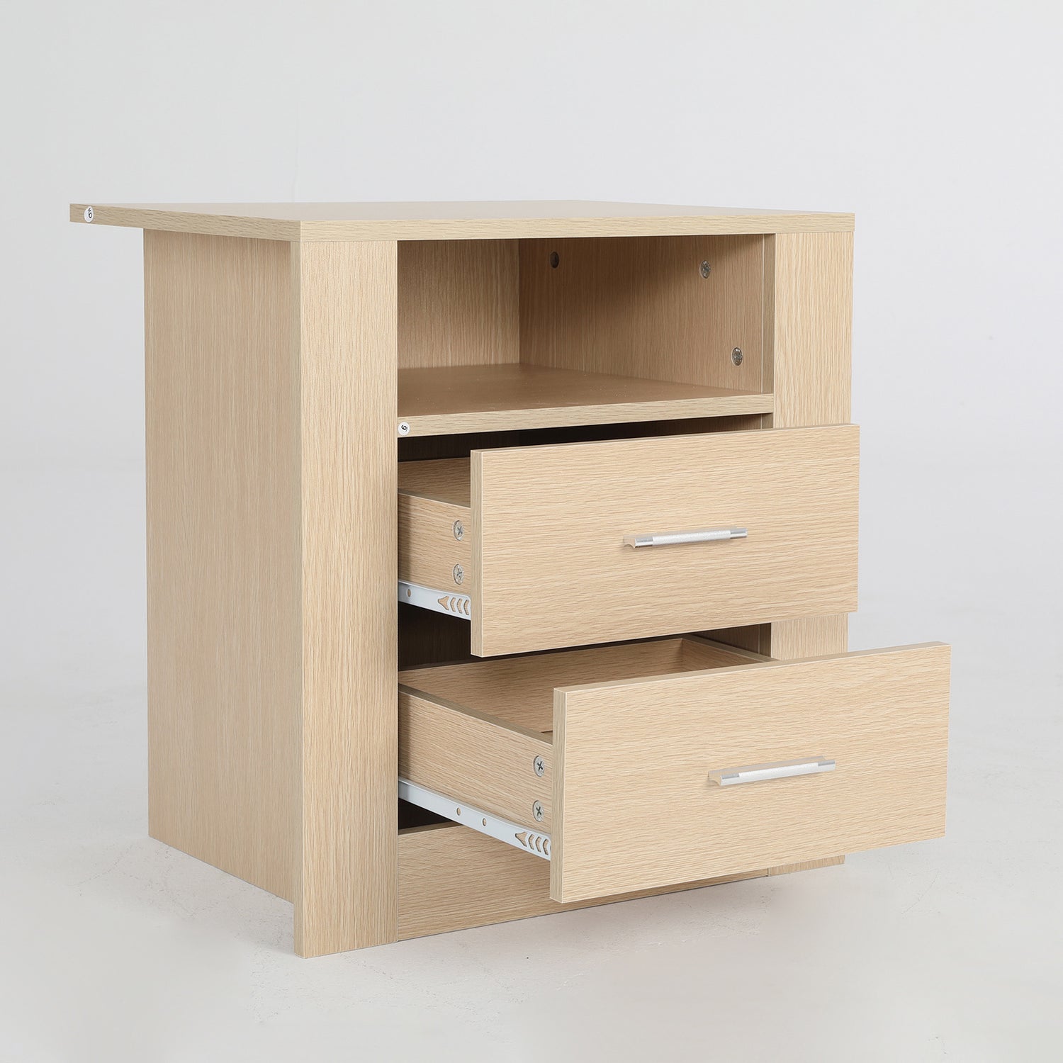Bedside Table Side Storage Cabinet Nightstand Bedroom 2 Drawer 1 Shelf ZURI OAK-Furniture > Bedroom > Bedside Tables-PEROZ Accessories