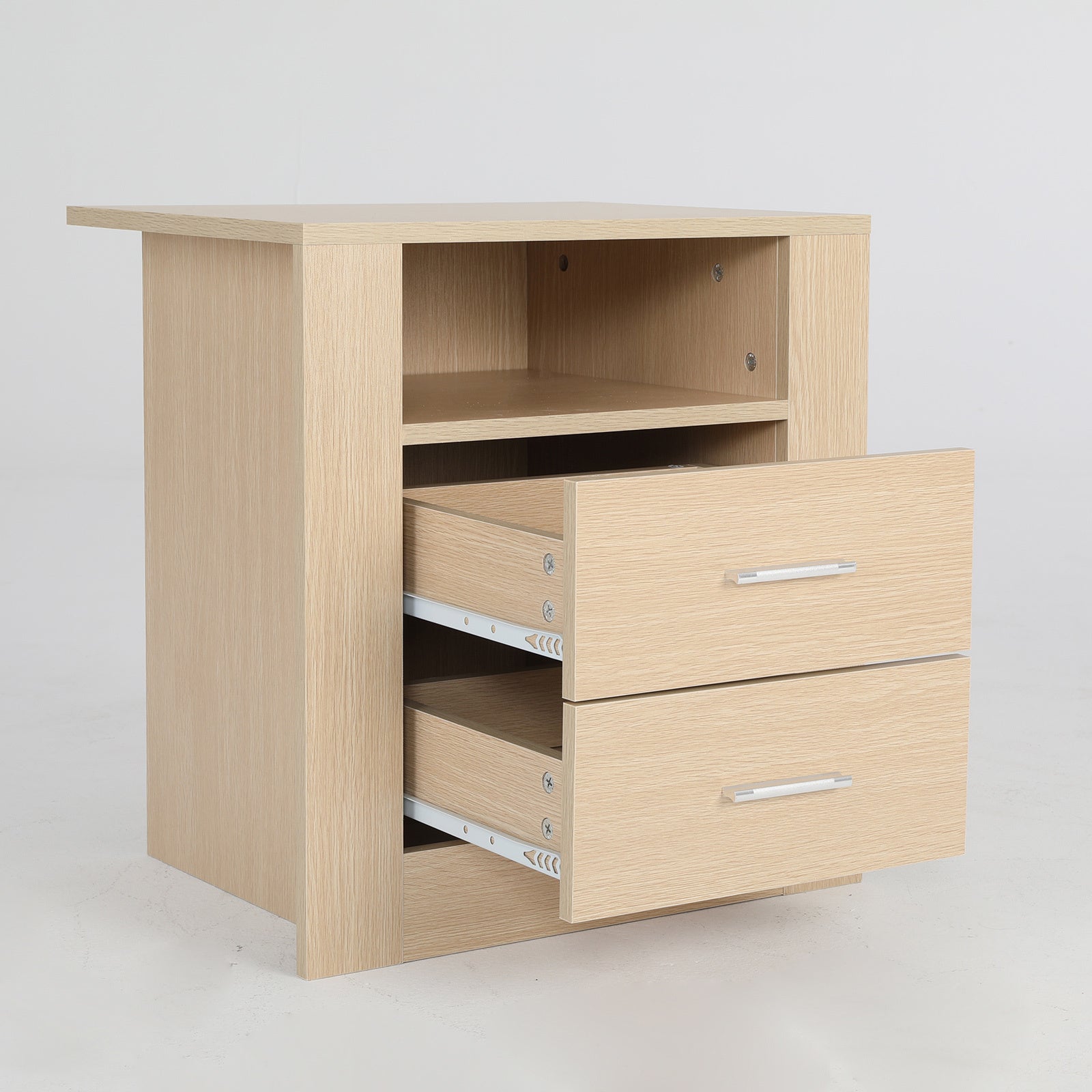 Bedside Table Side Storage Cabinet Nightstand Bedroom 2 Drawer 1 Shelf ZURI OAK-Furniture > Bedroom > Bedside Tables-PEROZ Accessories