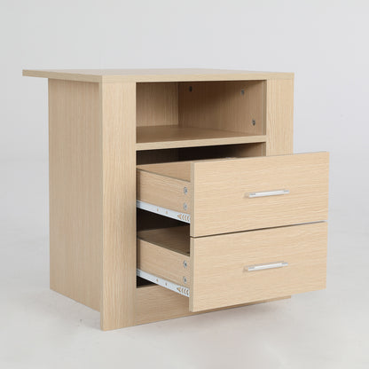 Bedside Table Side Storage Cabinet Nightstand Bedroom 2 Drawer 1 Shelf ZURI OAK-Furniture > Bedroom > Bedside Tables-PEROZ Accessories