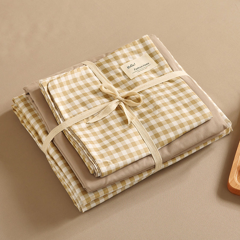 Beige 4-Piece Cotton Bedding Set - Fits 1.5m/1.8m Beds (Duvet Cover 200x230cm, Bed Sheet 230x250cm)-Home &amp; Garden &gt; Bedding &gt; Duvet Covers-PEROZ Accessories