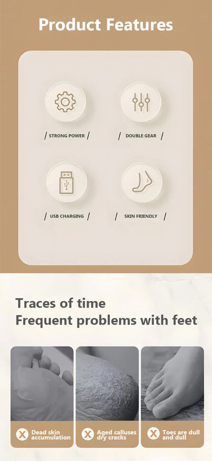 Beige Electric Foot Grinder with USB Charging - Dual-Speed Callus Remover for Smooth, Exfoliated Feet-Foot Care-PEROZ Accessories
