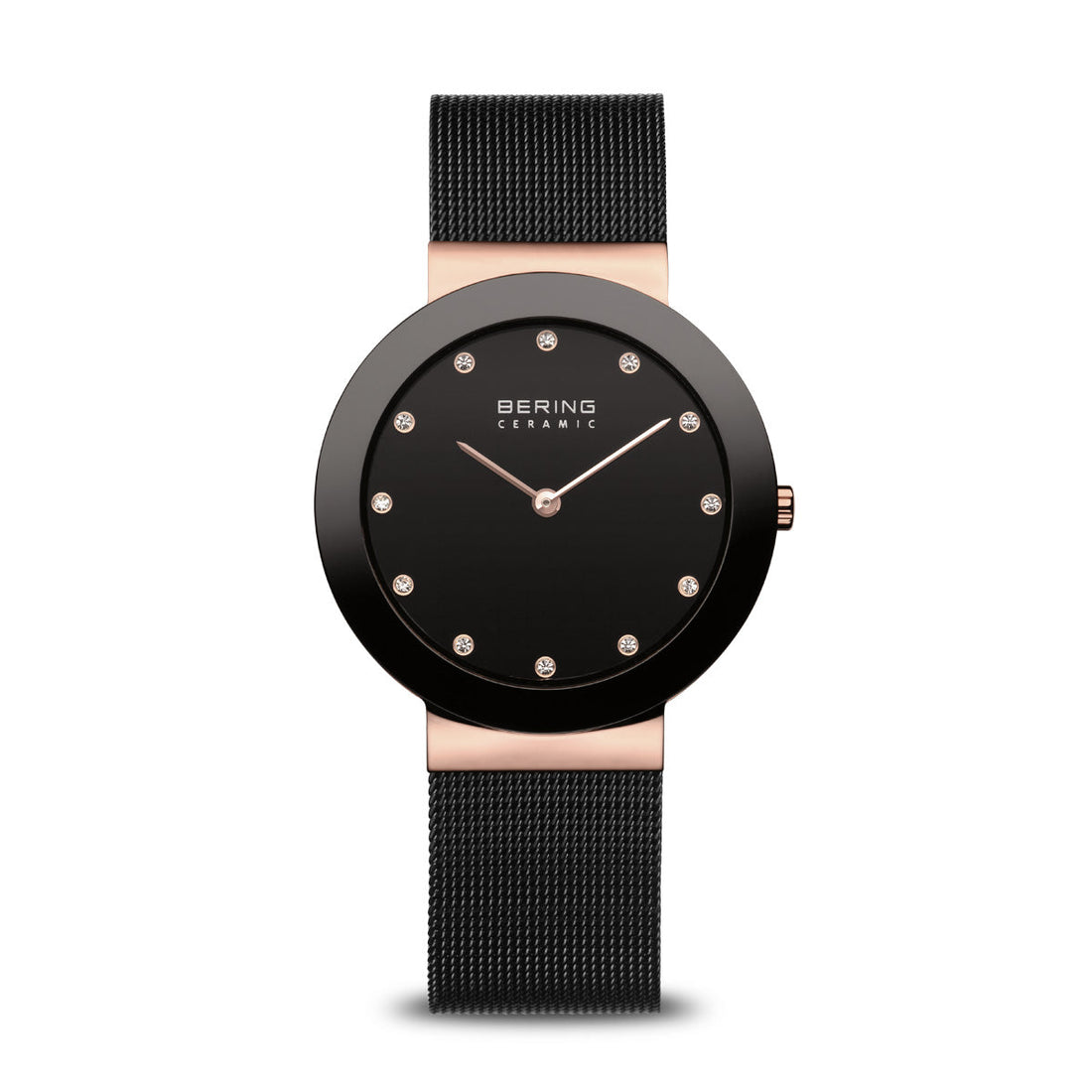 Bering Ceramic Polished Rose Gold Black Mesh Watch-PEROZ Accessories