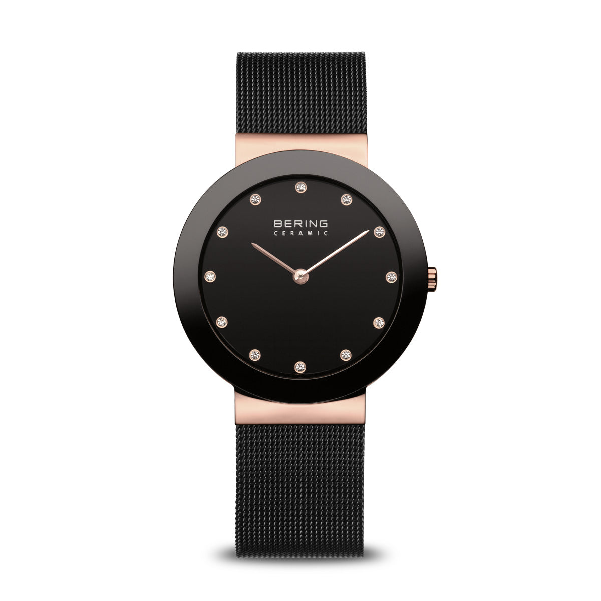 Bering Ceramic Polished Rose Gold Black Mesh Watch-PEROZ Accessories