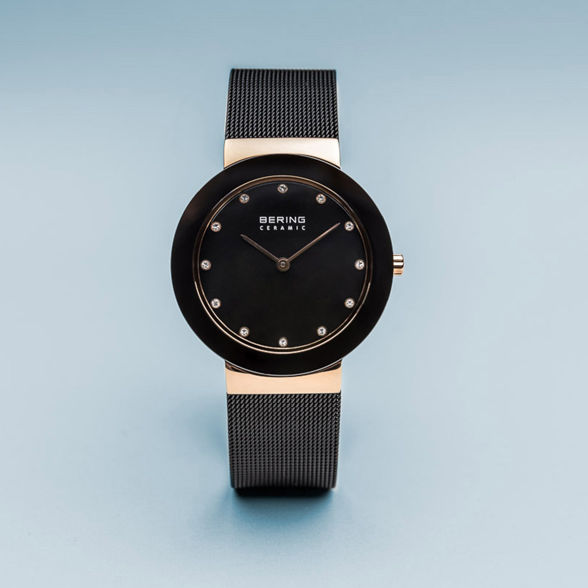 Bering Ceramic Polished Rose Gold Black Mesh Watch-PEROZ Accessories