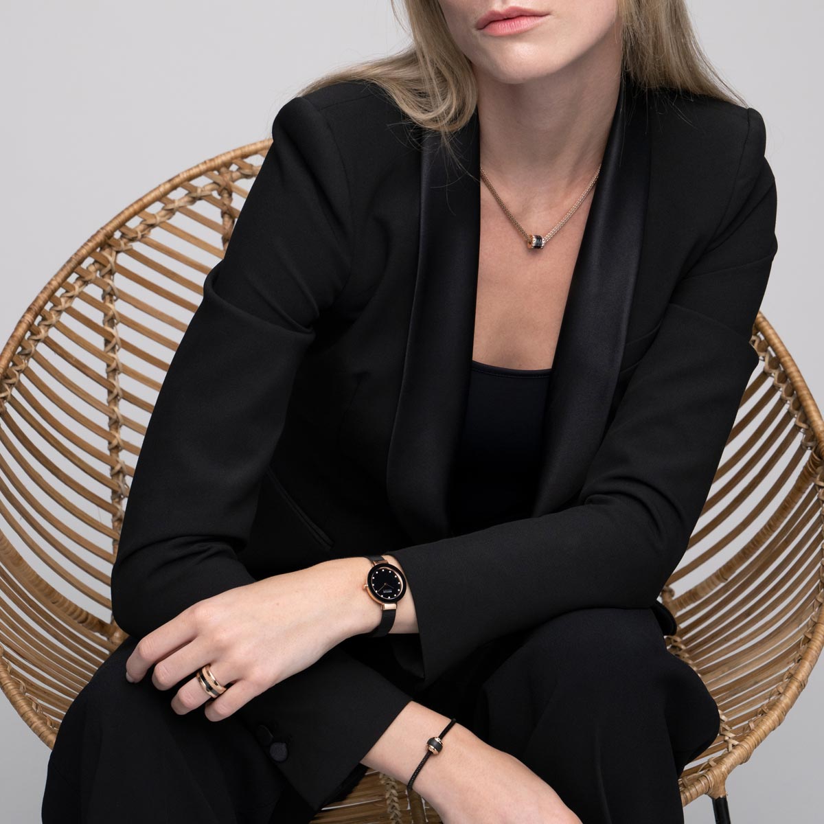 Bering Ceramic Polished Rose Gold Black Mesh Watch-PEROZ Accessories