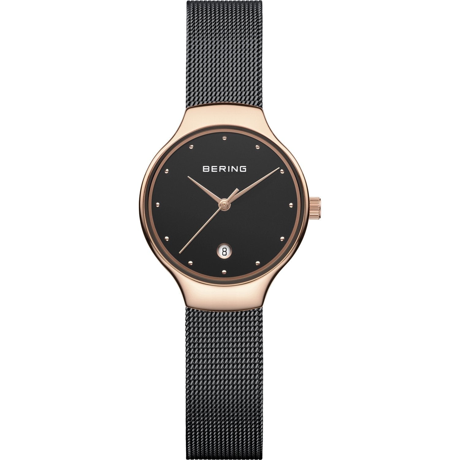 Bering Classic 26mm Rose Gold Black Milanese Strap Watch-PEROZ Accessories