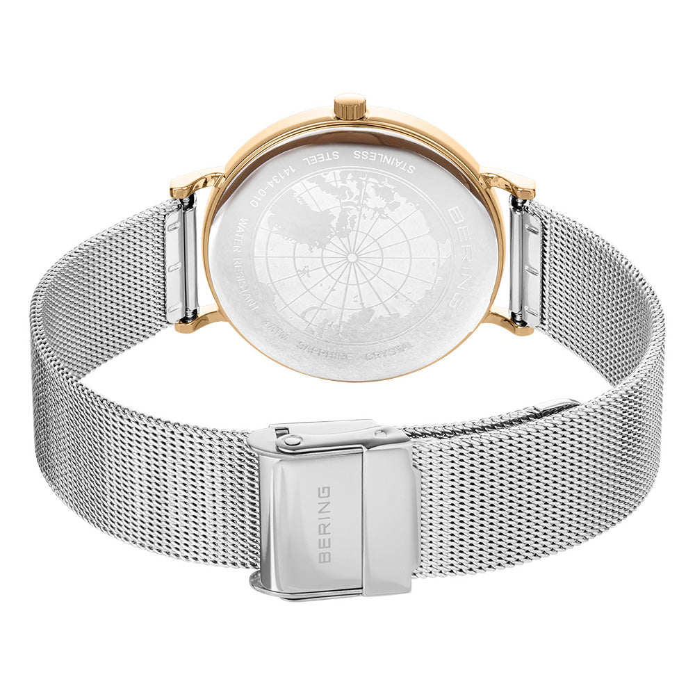 Bering Classic 34mm Polished Gold Case and Silver Strap Watch-PEROZ Accessories