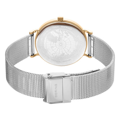Bering Classic 34mm Polished Gold Case and Silver Strap Watch-PEROZ Accessories