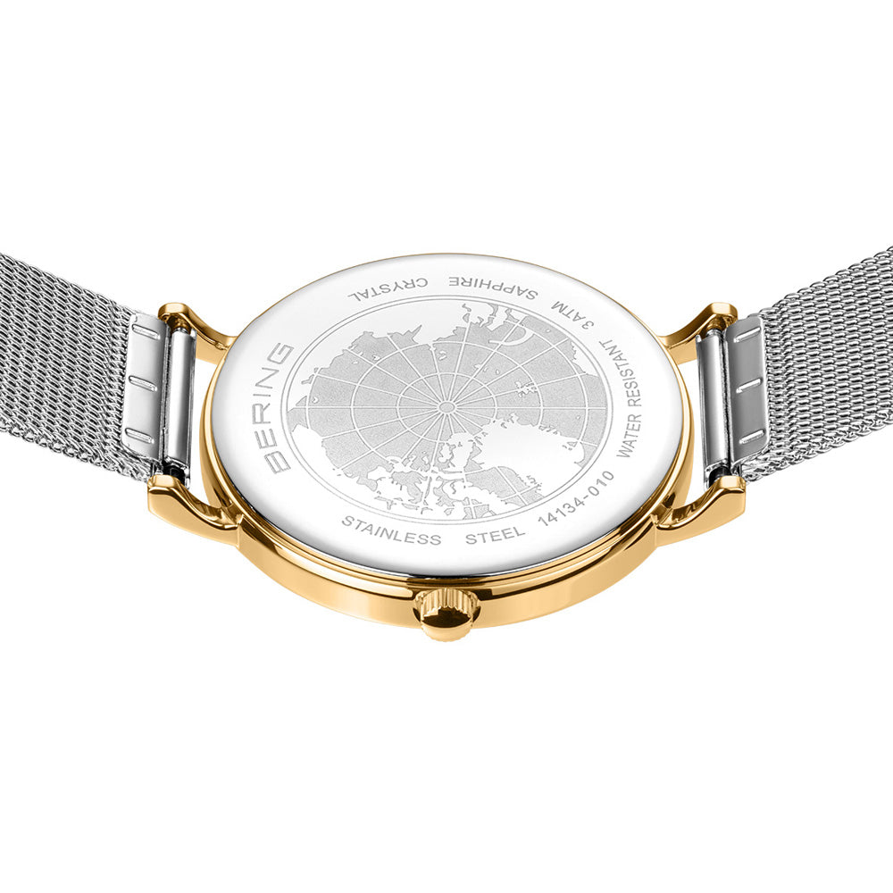 Bering Classic 34mm Polished Gold Case and Silver Strap Watch-PEROZ Accessories