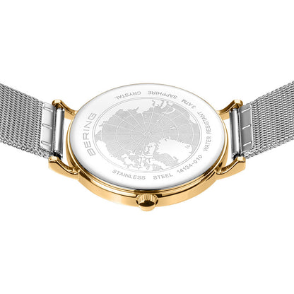 Bering Classic 34mm Polished Gold Case and Silver Strap Watch-PEROZ Accessories