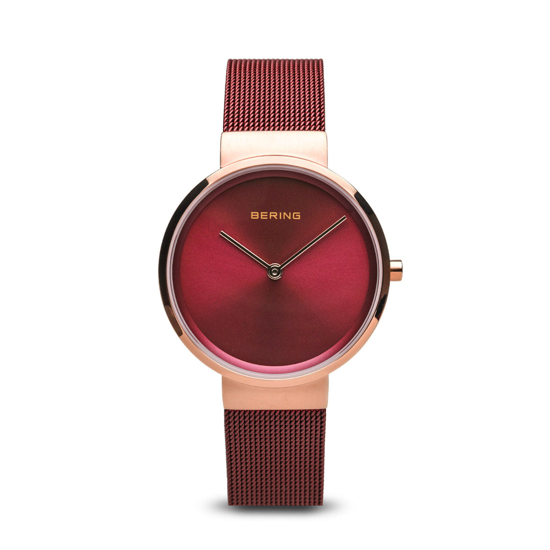 Bering Classic Brushed Rose Gold Red Mesh Watch-PEROZ Accessories