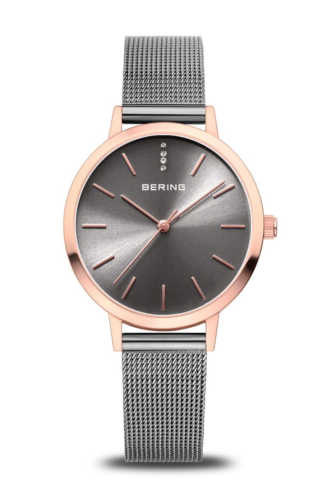 Bering Classic Ladies 34mm Round Rose Gold Case Gold Mesh Strap Watch-PEROZ Accessories