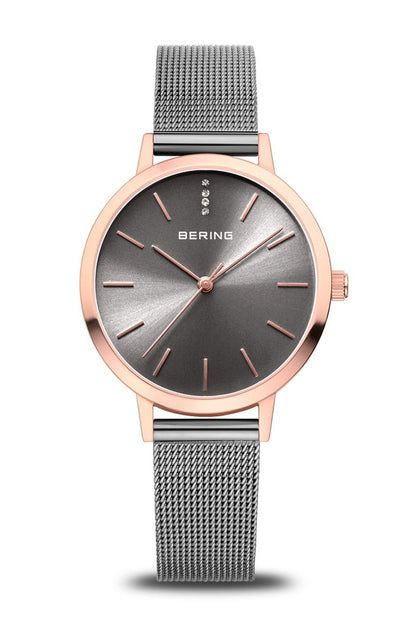 Bering Classic Ladies 34mm Round Rose Gold Case Gold Mesh Strap Watch-PEROZ Accessories