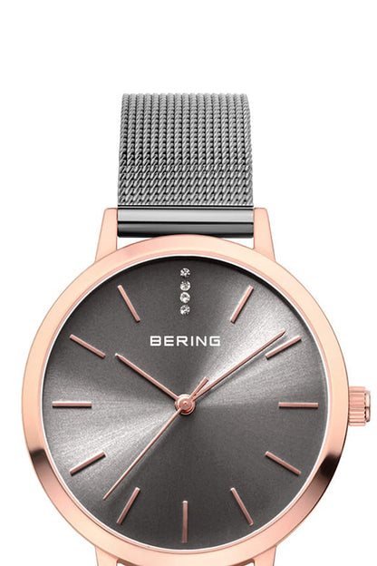 Bering Classic Ladies 34mm Round Rose Gold Case Gold Mesh Strap Watch-PEROZ Accessories