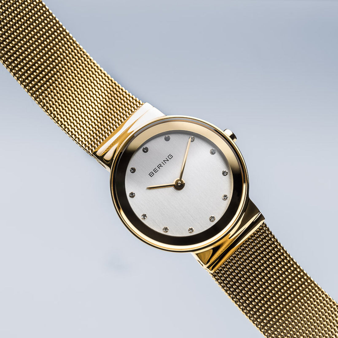 Bering Classic Polished Gold Mesh Swarovski Watch-PEROZ Accessories