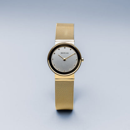Bering Classic Polished Gold Mesh Swarovski Watch-PEROZ Accessories