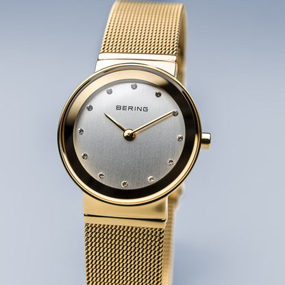 Bering Classic Polished Gold Mesh Swarovski Watch-PEROZ Accessories